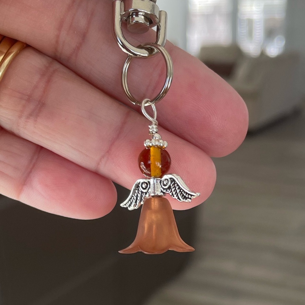 Handmade Brown Angel Hand Bag Charm Keychain Zipper Pull Snap Hook Clip